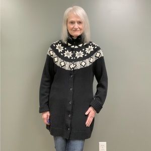 American Living Black White Nordic Fair Isle Button Front Cardigan Sweater XL